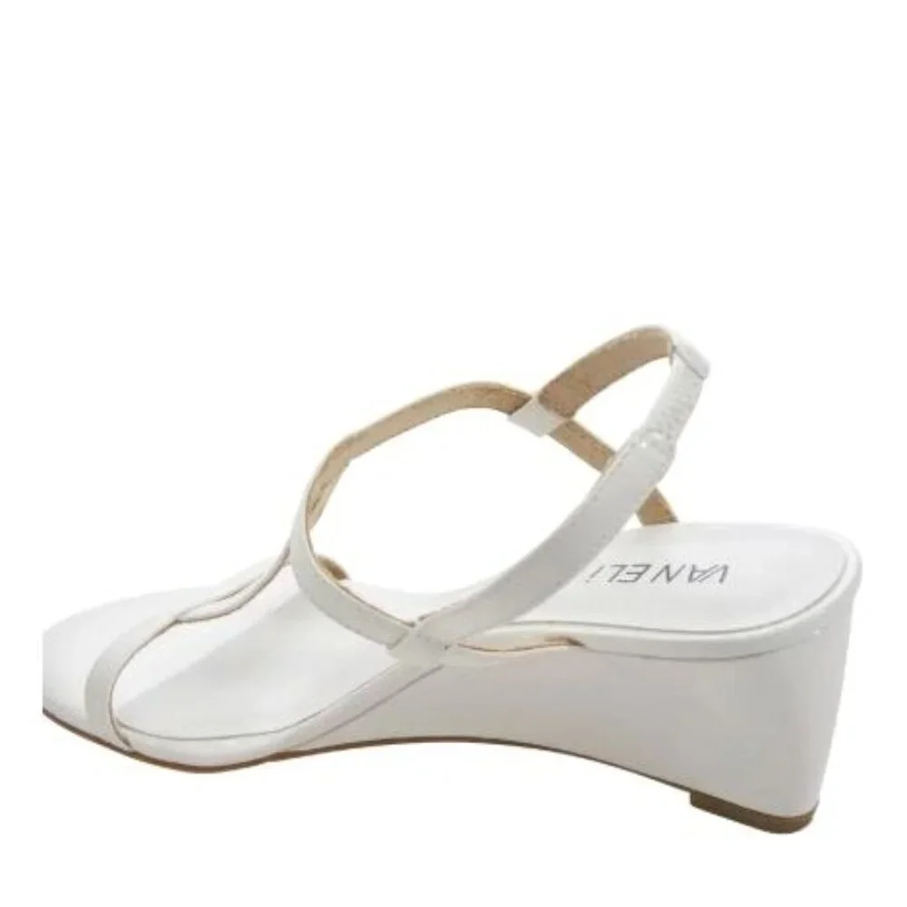 Vaneli White Patent Leather Wedge Sandals